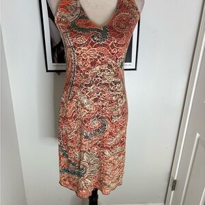 70s inspired Paisley Midi Dress in Coral